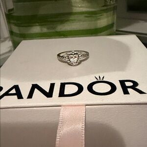 Pandora Silver Heart Ring with Clear Stones